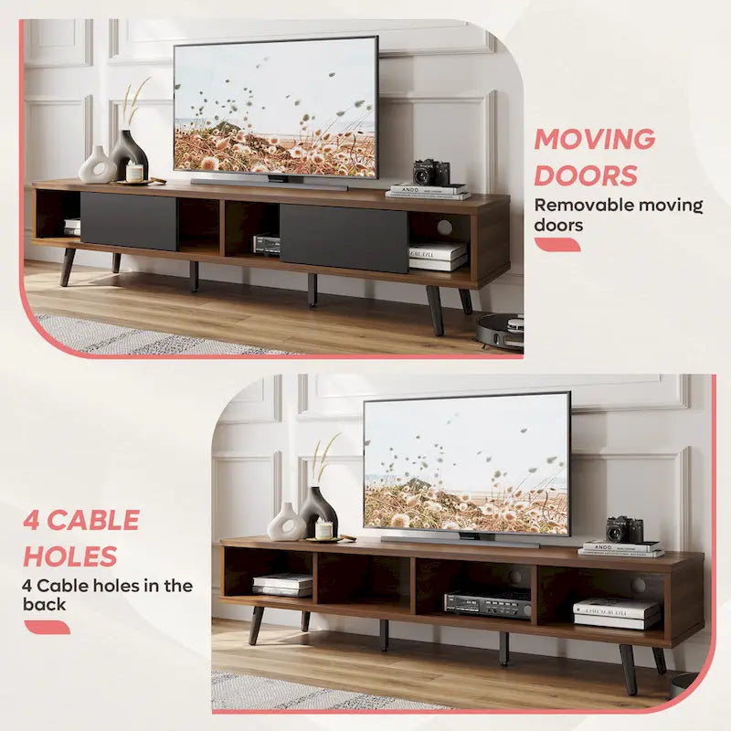 Mid-Century TV Stand with Sliding Doors, Multi-Color, Fits up to 75" TV – 70"