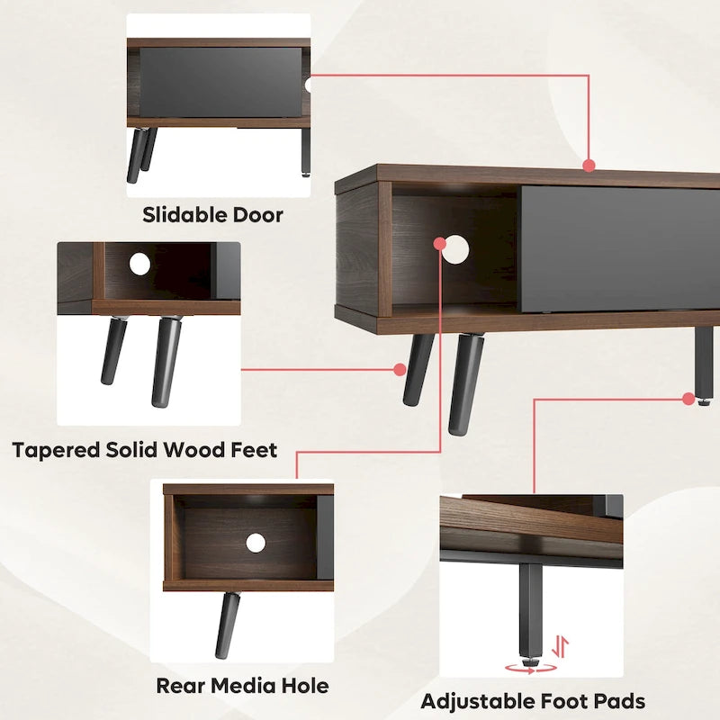 Mid-Century TV Stand with Sliding Doors, Multi-Color, Fits up to 75" TV – 70"