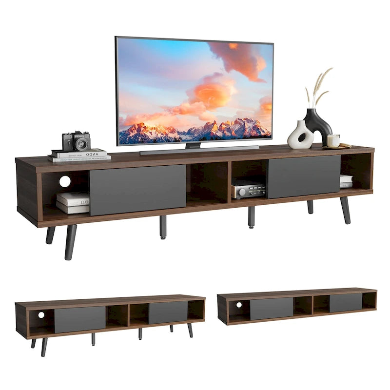 Mid-Century TV Stand with Sliding Doors, Multi-Color, Fits up to 75" TV – 70"