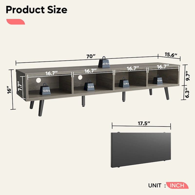 Mid-Century TV Stand with Sliding Doors, Multi-Color, Fits up to 75" TV – 70"