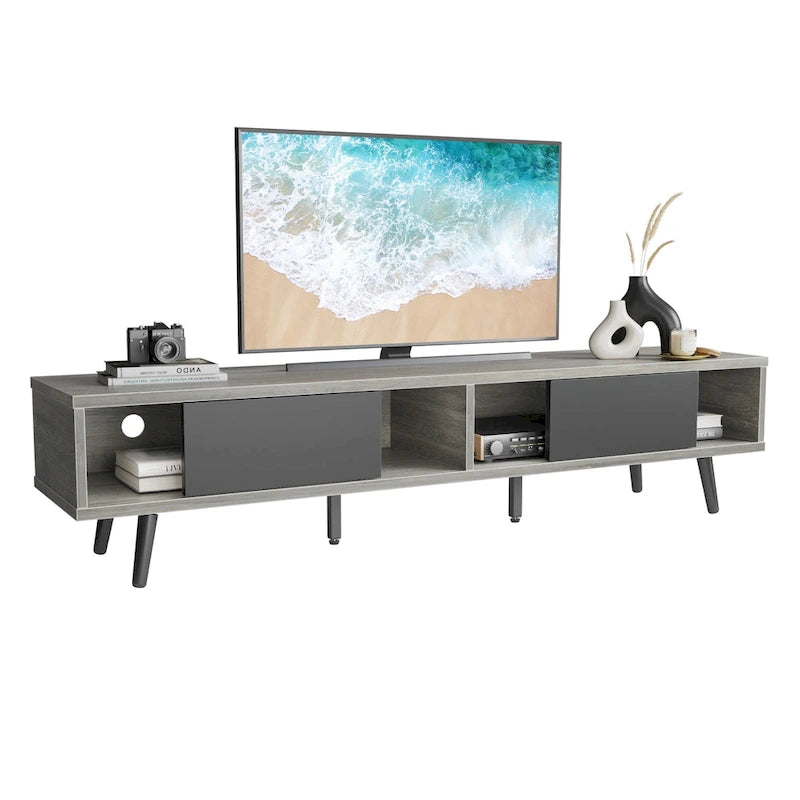 Mid-Century TV Stand with Sliding Doors, Multi-Color, Fits up to 75" TV – 70"