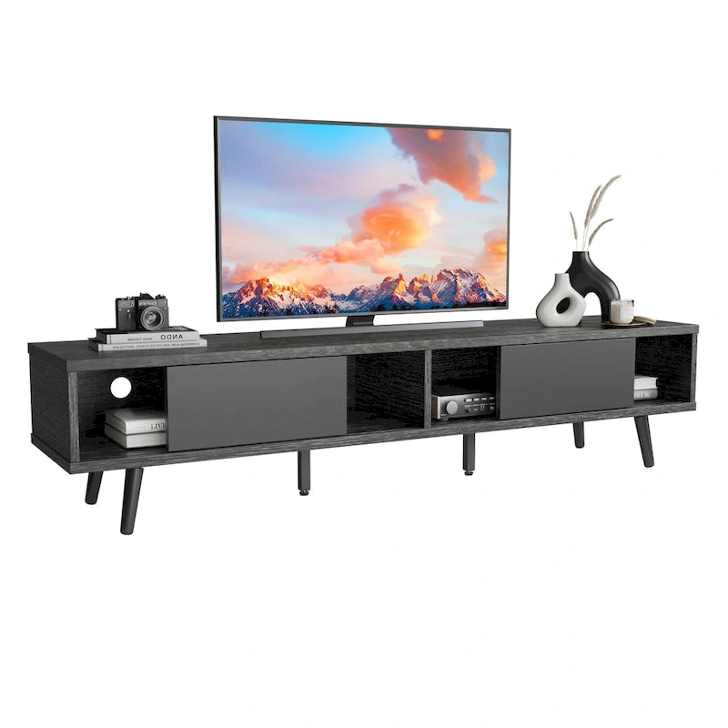 Mid-Century TV Stand with Sliding Doors, Multi-Color, Fits up to 75" TV – 70"