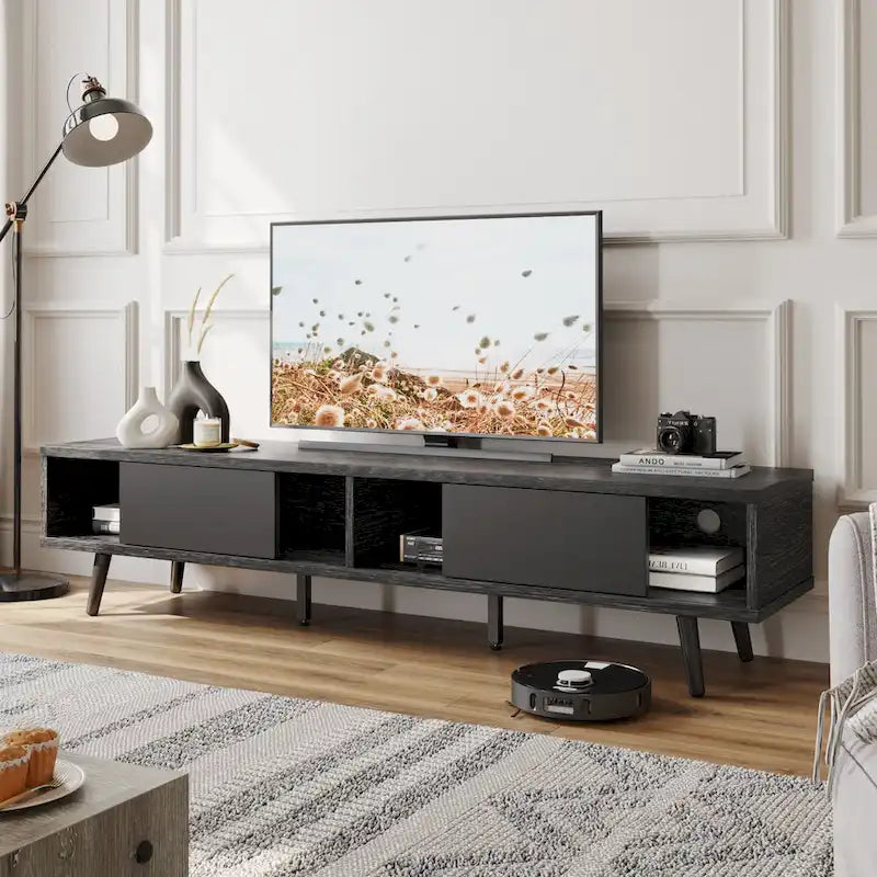 Mid-Century TV Stand with Sliding Doors, Multi-Color, Fits up to 75" TV – 70"