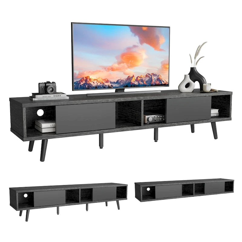 Mid-Century TV Stand with Sliding Doors, Multi-Color, Fits up to 75" TV – 70"