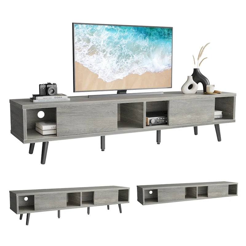 Mid-Century TV Stand with Sliding Doors, Multi-Color, Fits up to 75" TV – 70"
