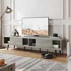 Mid-Century TV Stand with Sliding Doors, Multi-Color, Fits up to 75" TV – 70"