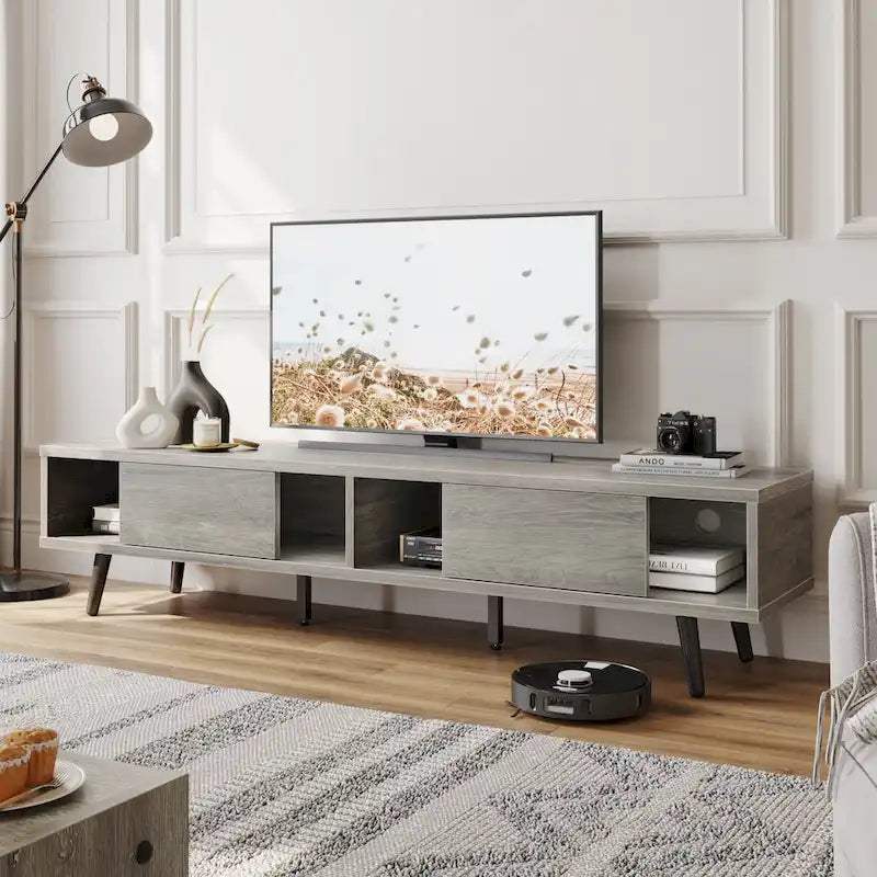 Mid-Century TV Stand with Sliding Doors, Multi-Color, Fits up to 75" TV – 70"