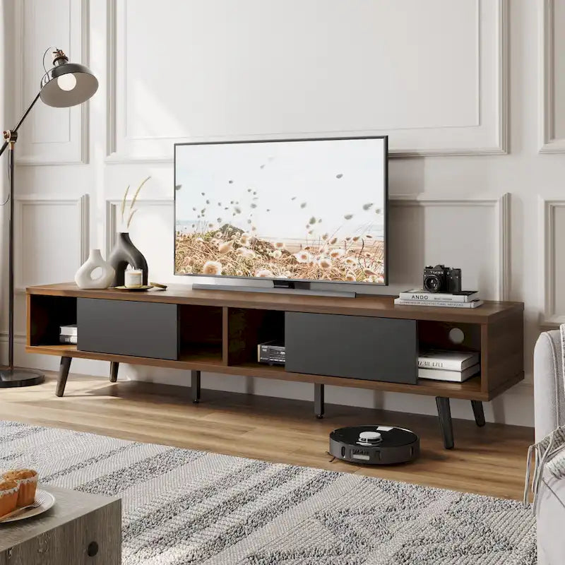 Mid-Century TV Stand with Sliding Doors, Multi-Color, Fits up to 75" TV – 70"