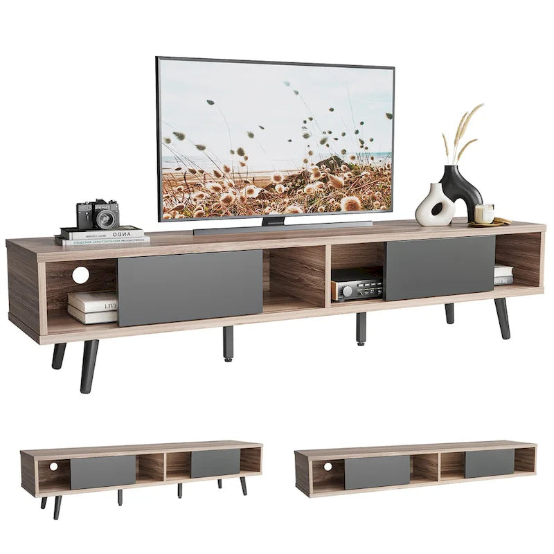 Mid-Century TV Stand with Sliding Doors, Multi-Color, Fits up to 75" TV – 70"