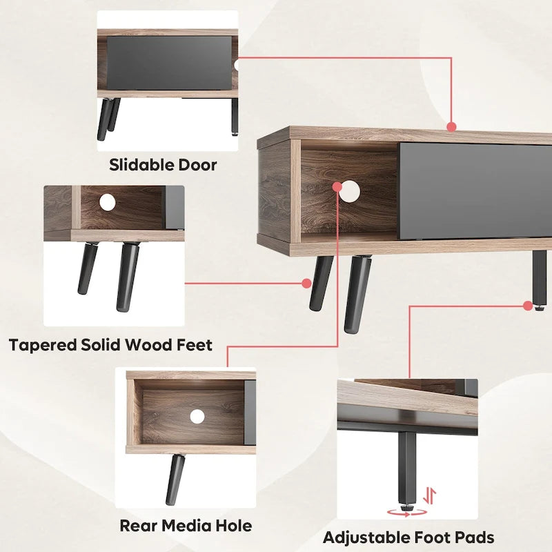 Mid-Century TV Stand with Sliding Doors, Multi-Color, Fits up to 75" TV – 70"