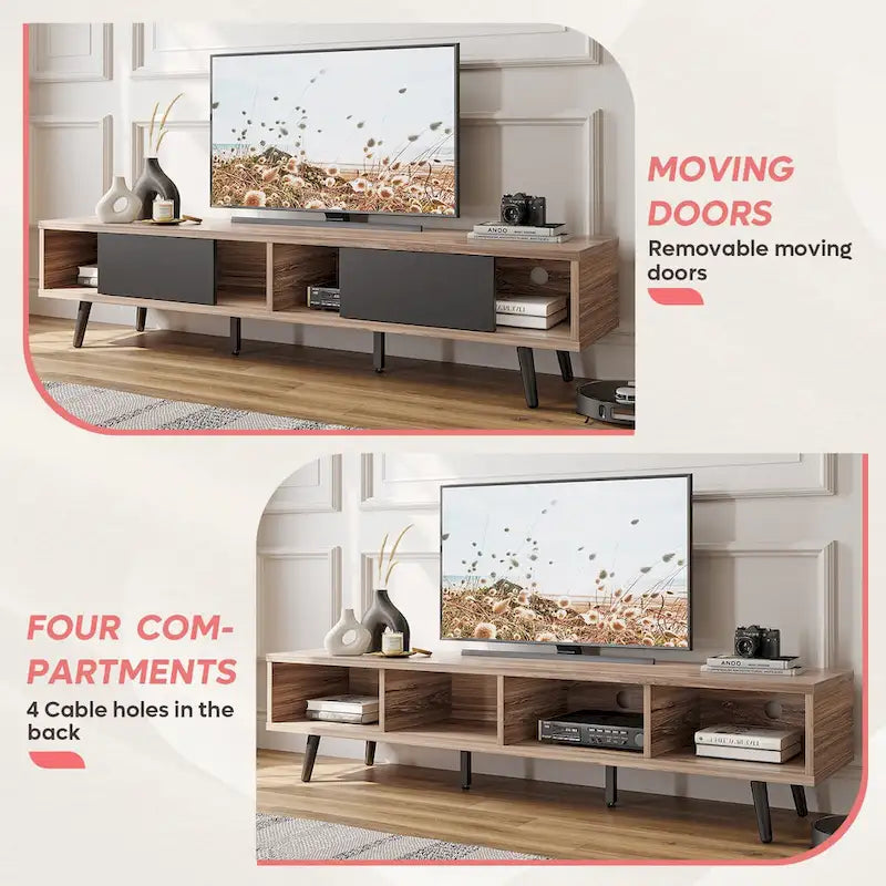 Mid-Century TV Stand with Sliding Doors, Multi-Color, Fits up to 75" TV – 70"