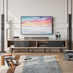Mid-Century TV Stand with Sliding Doors, Multi-Color, Fits up to 75" TV – 70"