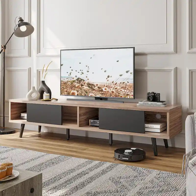 Mid-Century TV Stand with Sliding Doors, Multi-Color, Fits up to 75" TV – 70"