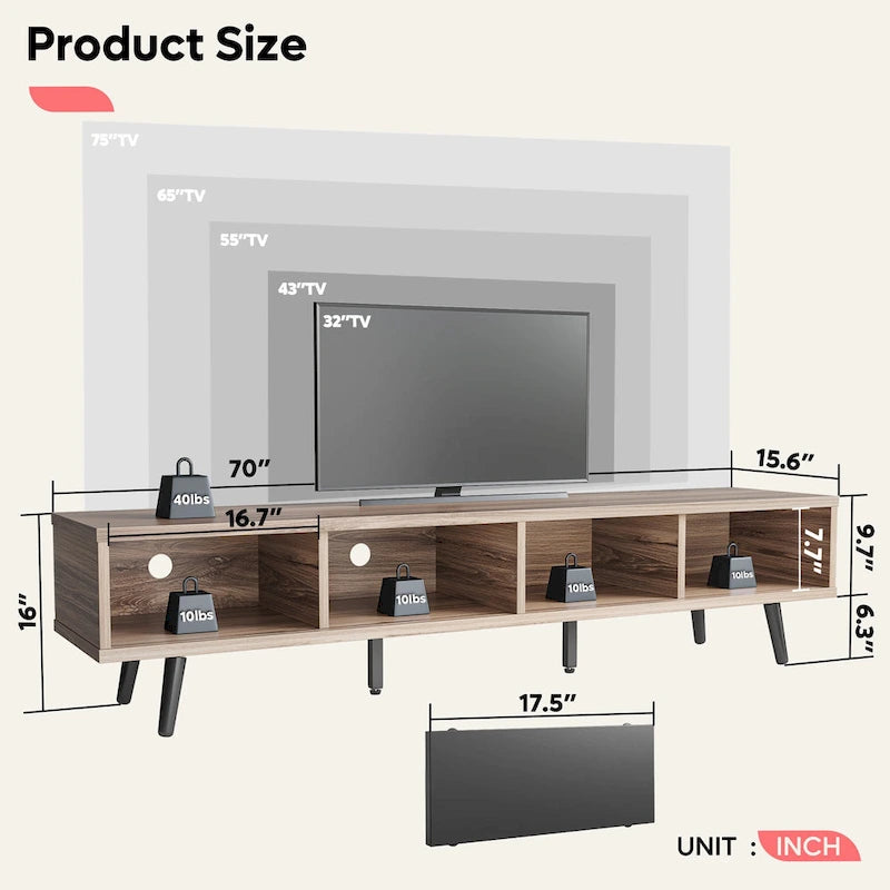 Mid-Century TV Stand with Sliding Doors, Multi-Color, Fits up to 75" TV – 70"