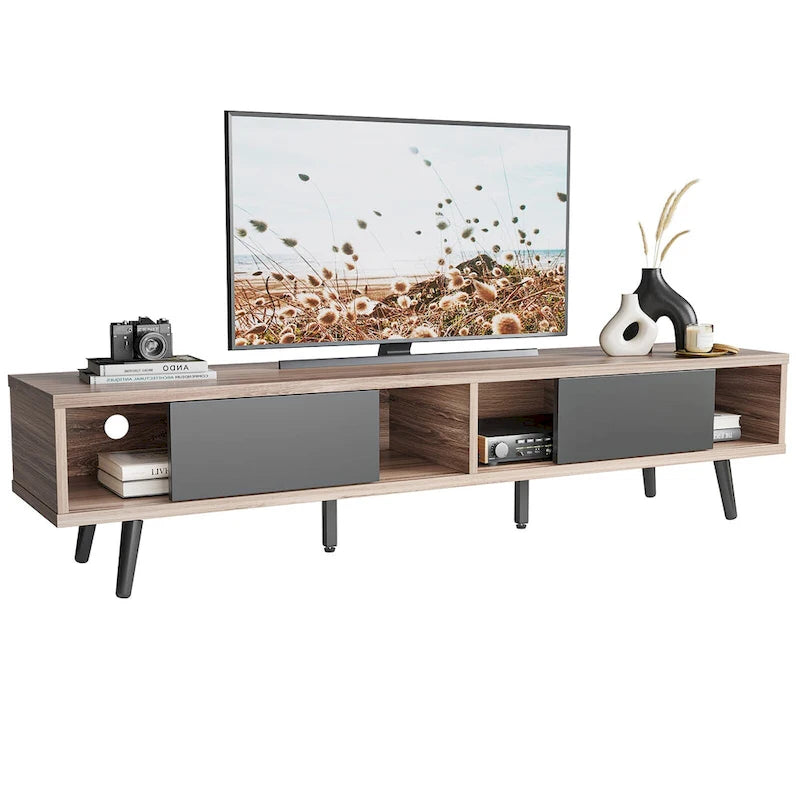 Mid-Century TV Stand with Sliding Doors, Multi-Color, Fits up to 75" TV – 70"