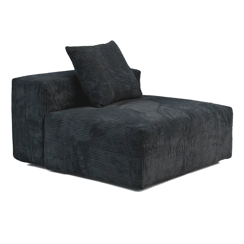 Black / Beige / Light Brown Corduroy L-Shaped Sectional Sofa with Ottoman, With/Without Arms, 5-Seat