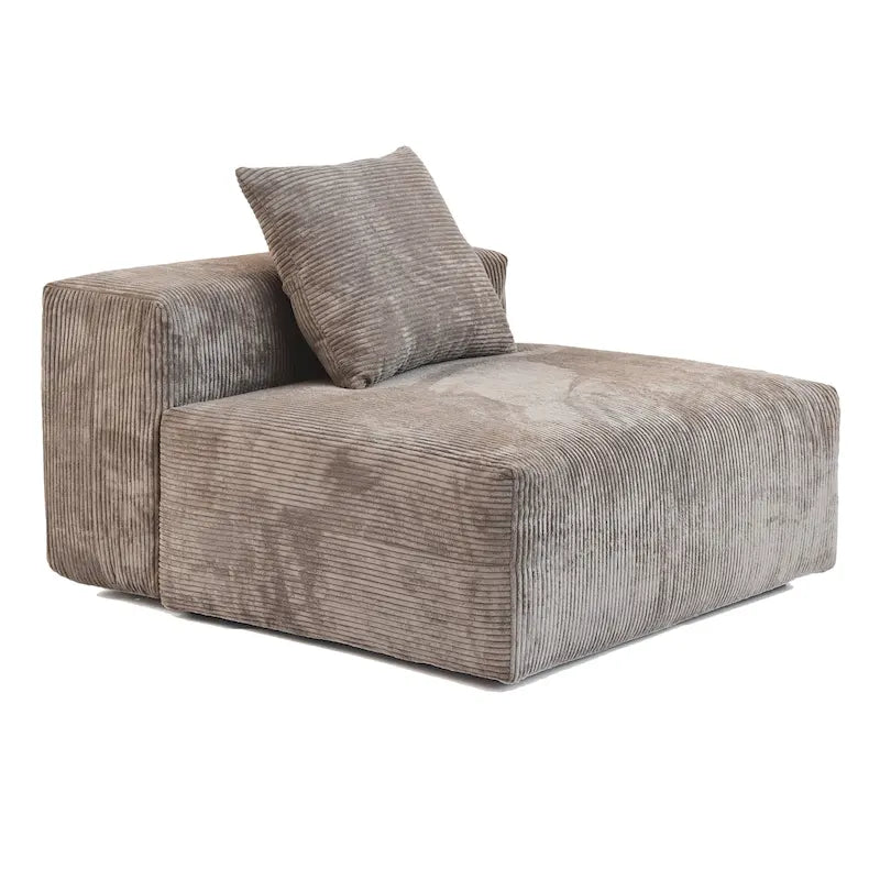 Black / Beige / Light Brown Corduroy L-Shaped Sectional Sofa with Ottoman, With/Without Arms, 5-Seat