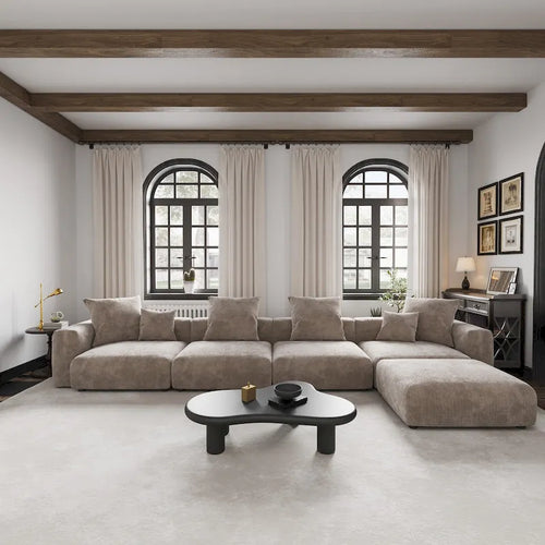 L-shape Corduroy 5-pieces Upholstered Sectional Sofa