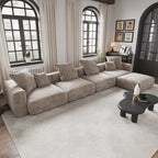 Black / Beige / Light Brown Corduroy L-Shaped Sectional Sofa with Ottoman, With/Without Arms, 5-Seat
