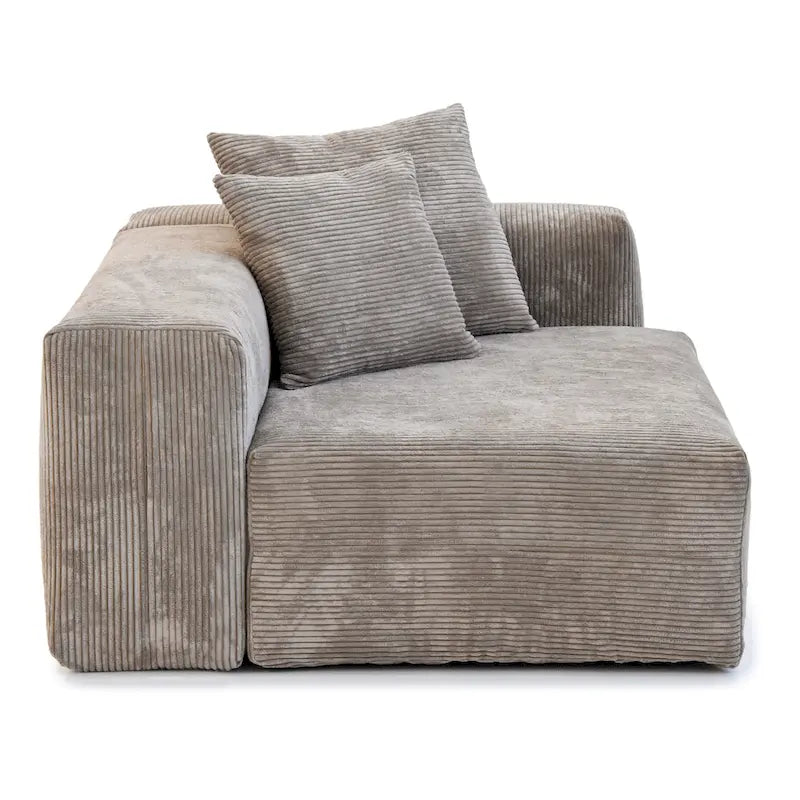 Black / Beige / Light Brown Corduroy L-Shaped Sectional Sofa with Ottoman, With/Without Arms, 5-Seat