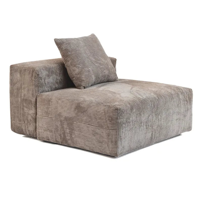 Black / Beige / Light Brown Corduroy L-Shaped Sectional Sofa with Ottoman, With/Without Arms, 5-Seat