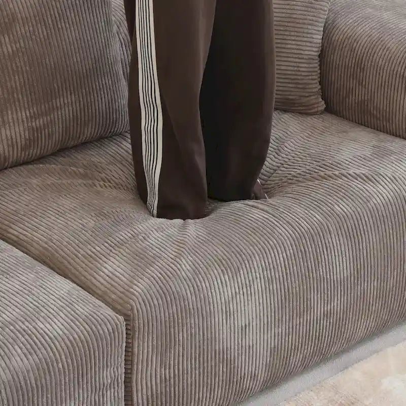 Black / Beige / Light Brown Corduroy L-Shaped Sectional Sofa with Ottoman, With/Without Arms, 5-Seat