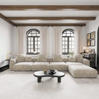 Black / Beige / Light Brown Corduroy L-Shaped Sectional Sofa with Ottoman, With/Without Arms, 5-Seat
