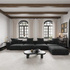 Black / Beige / Light Brown Corduroy L-Shaped Sectional Sofa with Ottoman, With/Without Arms, 5-Seat