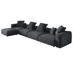 Black / Beige / Light Brown Corduroy L-Shaped Sectional Sofa with Ottoman, With/Without Arms, 5-Seat