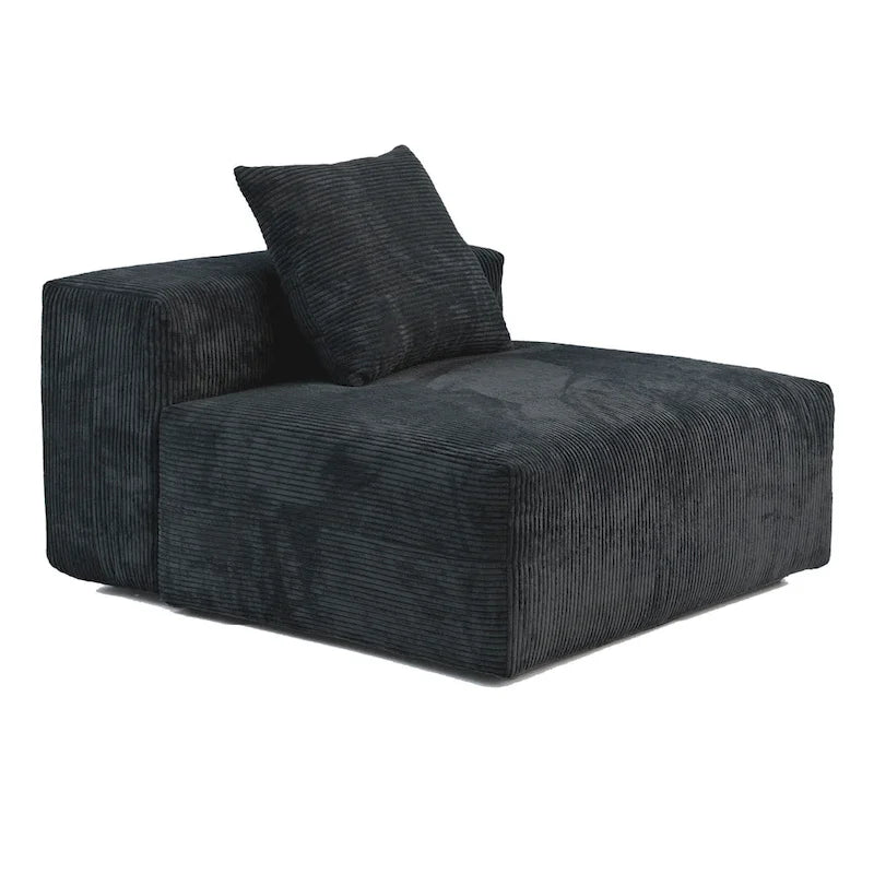 Black / Beige / Light Brown Corduroy L-Shaped Sectional Sofa with Ottoman, With/Without Arms, 5-Seat