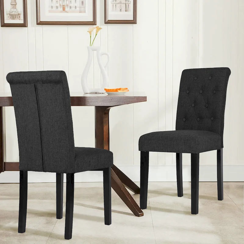 Charcoal / Grey / Beige Button Tufted Dining Chair, Set of 2