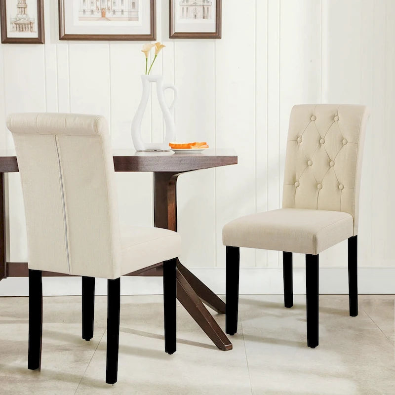 Charcoal / Grey / Beige Button Tufted Dining Chair, Set of 2