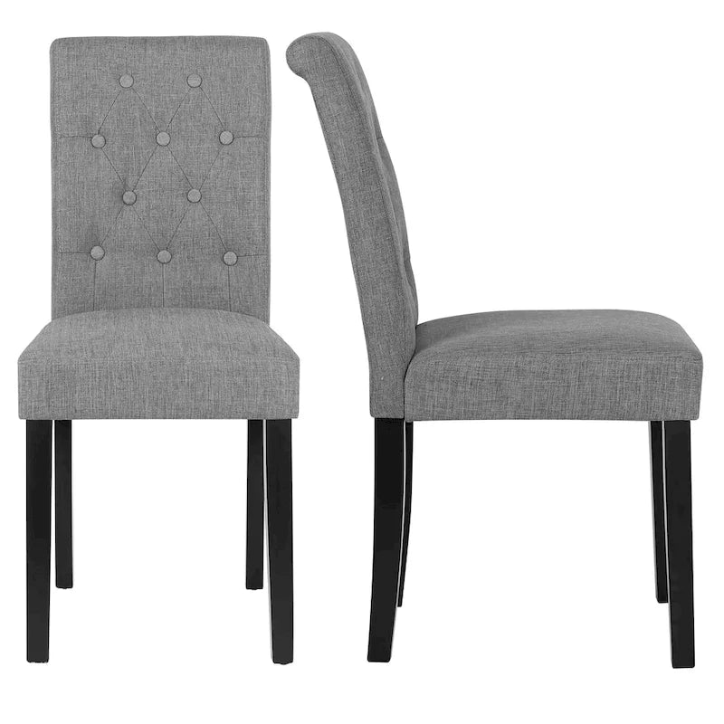 Charcoal / Grey / Beige Button Tufted Dining Chair, Set of 2