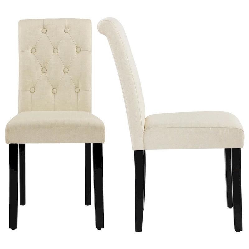 Charcoal / Grey / Beige Button Tufted Dining Chair, Set of 2