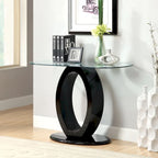 Black / White Modern O-Shaped Base Sofa Table, Tempered Glass Top, 1-Piece