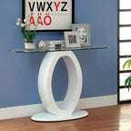 Black / White Modern O-Shaped Base Sofa Table, Tempered Glass Top, 1-Piece