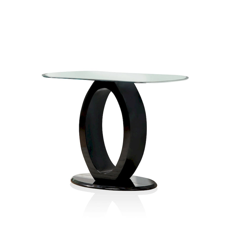 Black / White Modern O-Shaped Base Sofa Table, Tempered Glass Top, 1-Piece