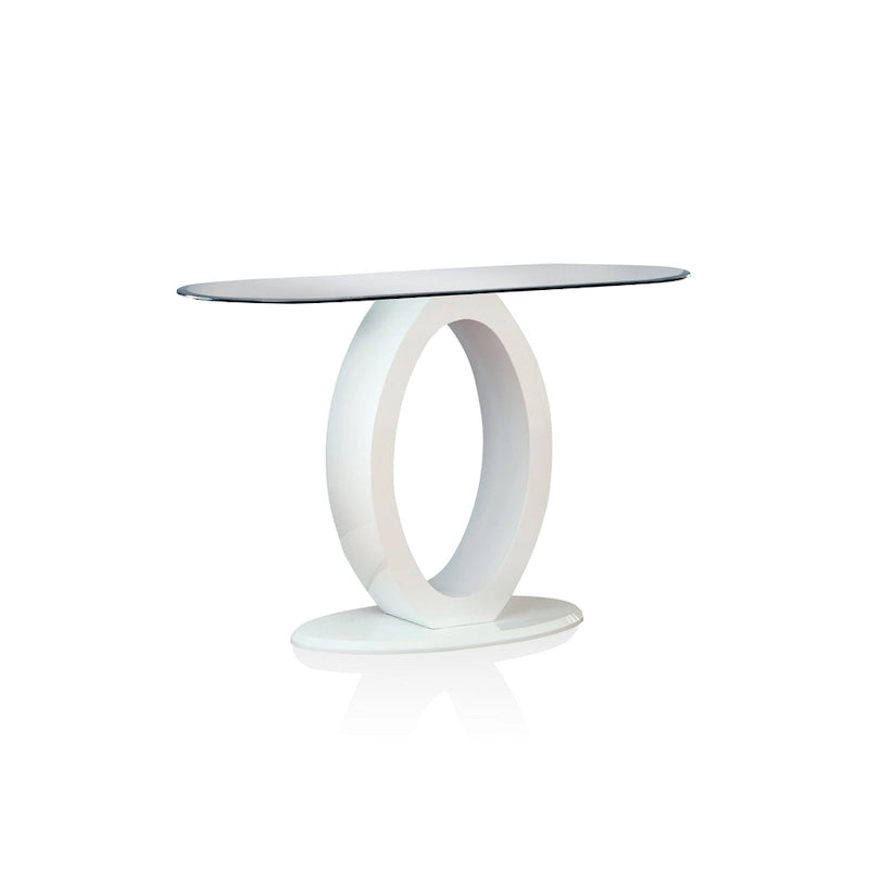 Black / White Modern O-Shaped Base Sofa Table, Tempered Glass Top, 1-Piece