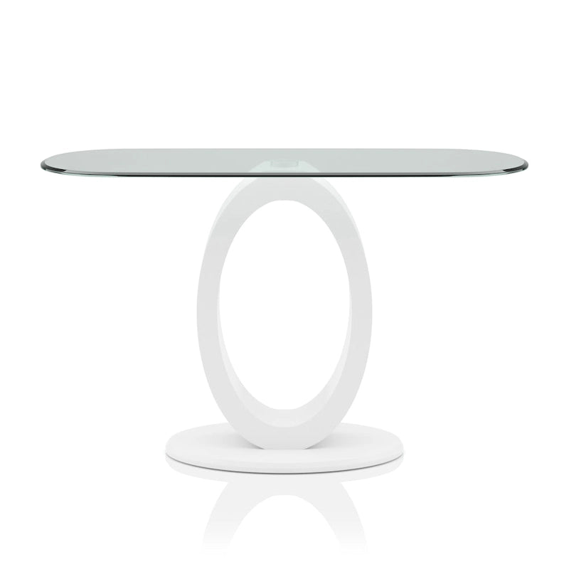 Black / White Modern O-Shaped Base Sofa Table, Tempered Glass Top, 1-Piece
