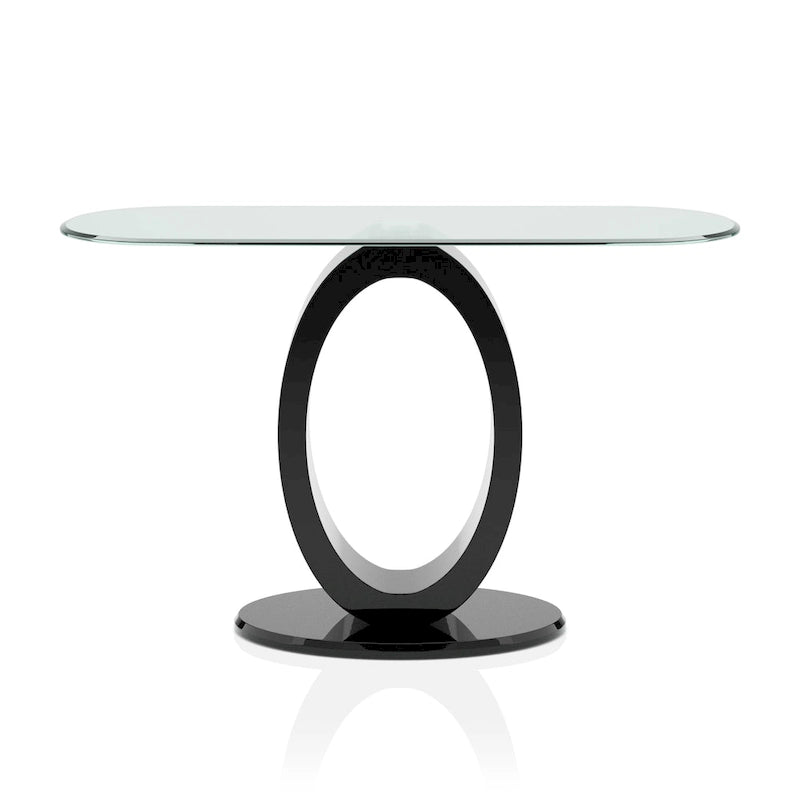 Black / White Modern O-Shaped Base Sofa Table, Tempered Glass Top, 1-Piece