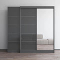 Gray / Black / White 2-Door Wardrobe Armoire with Mirror, Glass Front, 1-Person