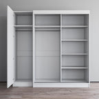 Gray / Black / White 2-Door Wardrobe Armoire with Mirror, Glass Front, 1-Person