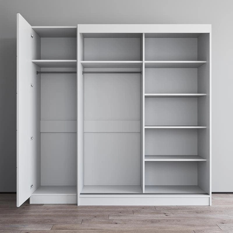 Gray / Black / White 2-Door Wardrobe Armoire with Mirror, Glass Front, 1-Person