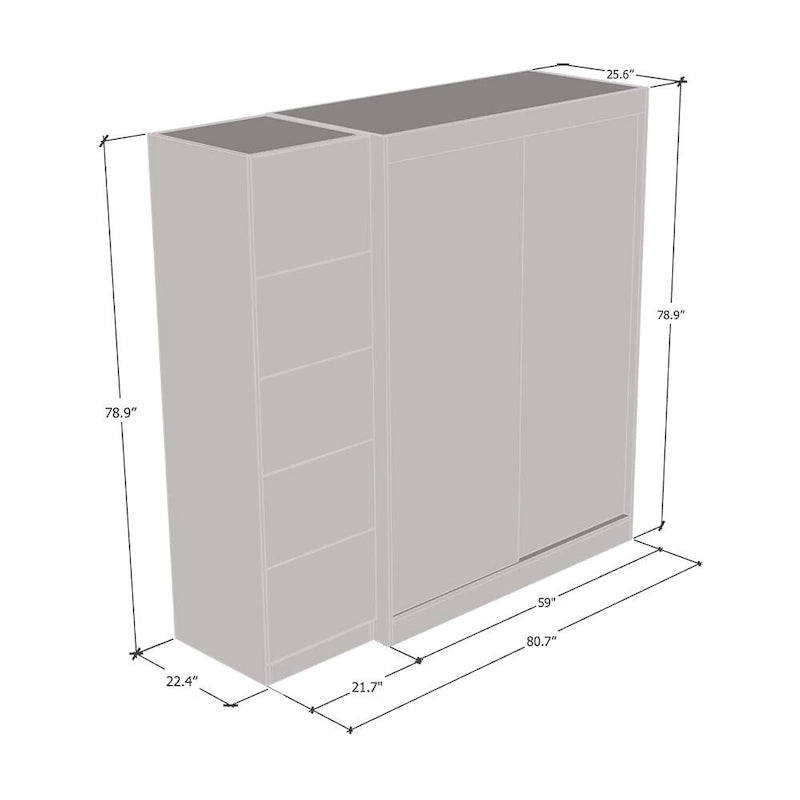 Gray / Black / White 2-Door Wardrobe Armoire with Mirror, Glass Front, 1-Person
