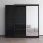 Gray / Black / White 2-Door Wardrobe Armoire with Mirror, Glass Front, 1-Person
