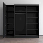 Gray / Black / White 2-Door Wardrobe Armoire with Mirror, Glass Front, 1-Person