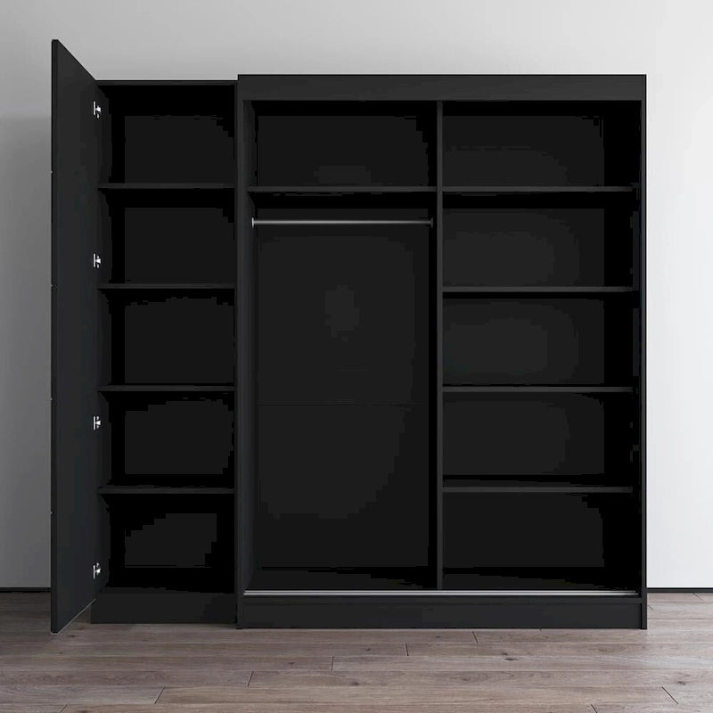 Gray / Black / White 2-Door Wardrobe Armoire with Mirror, Glass Front, 1-Person