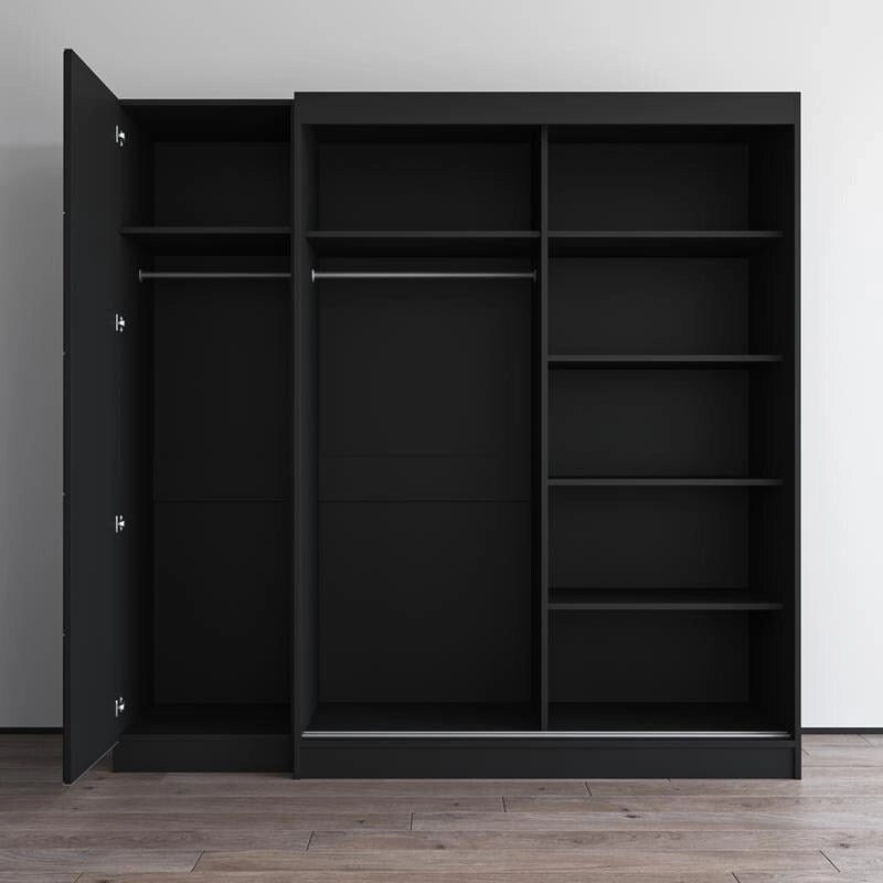 Gray / Black / White 2-Door Wardrobe Armoire with Mirror, Glass Front, 1-Person