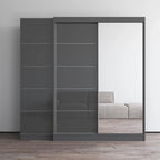 Gray / Black / White 2-Door Wardrobe Armoire with Mirror, Glass Front, 1-Person