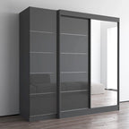 Gray / Black / White 2-Door Wardrobe Armoire with Mirror, Glass Front, 1-Person